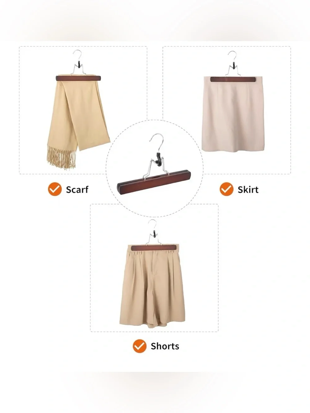 Set Of 10 Cherry Wooden Pants/ Scarf/ Skirt Hangers